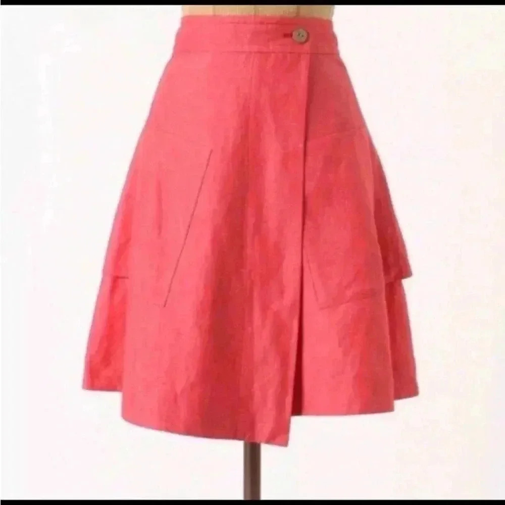 Anthropologie Postmark Vast Wrap Skirt Women's Size US 2 Silk Linen - Picture 4 of 7